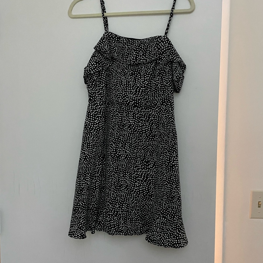 Dotted Black & White Ruffle Mini Dress